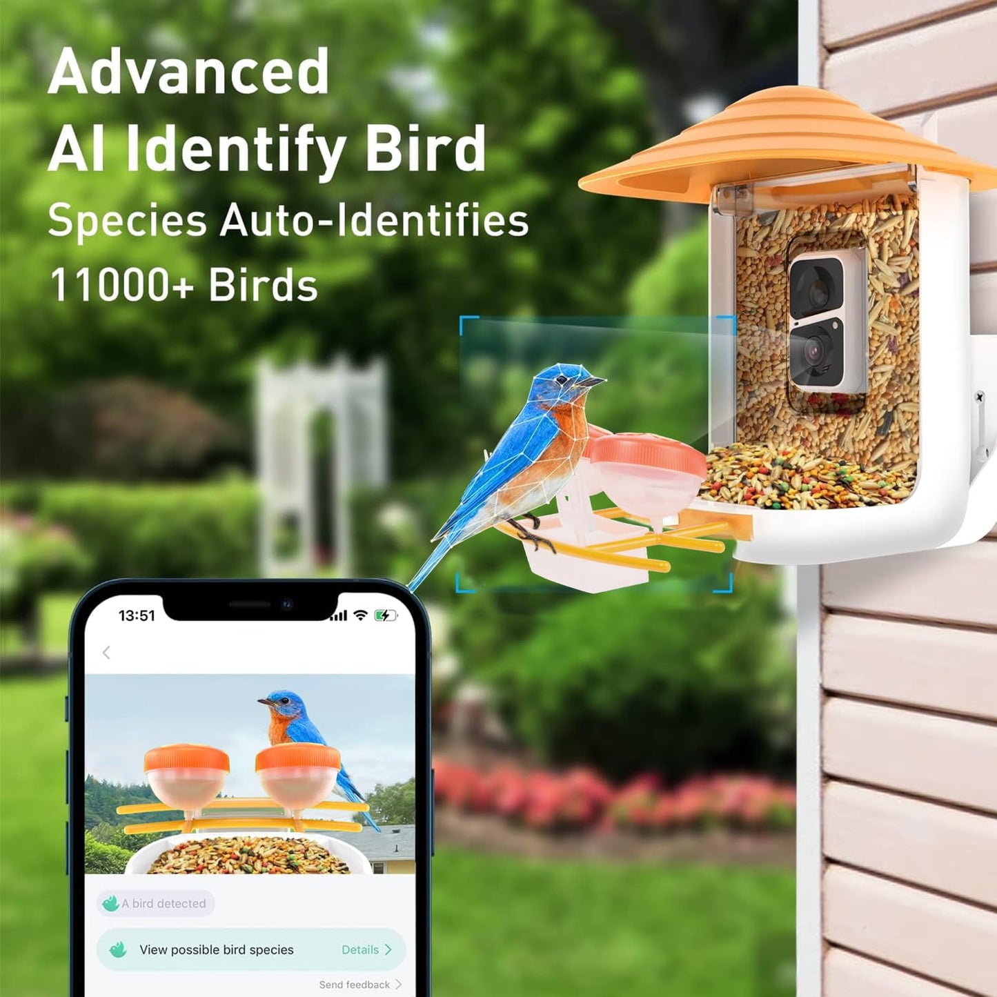 Smart Bird Feeder with Camera, Solar-Powered WiFi 1080P Live Camera, Auto Capture Backyard Garden Bird Watching, Motion Detection, Bird Watching Camera Gifts