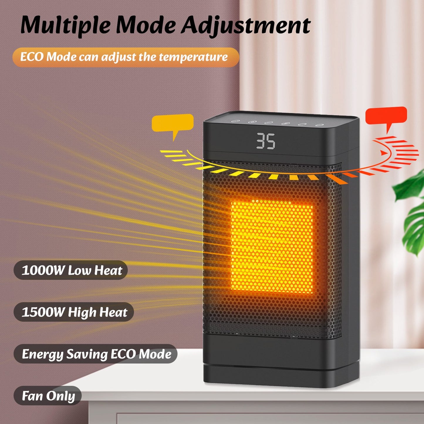 Space Heaters for Home, Portable Heater with Remote, 60� Oscillation, Energy Efficient & Silent,3-Speed,1-12h Timer, 1500W PTC Electric Heater with Thermostat for Inside, Office