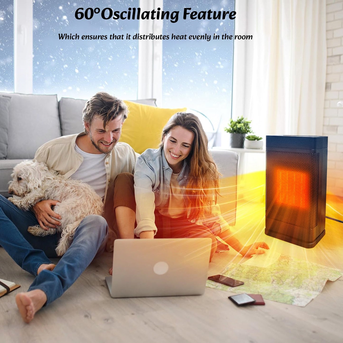 Space Heaters for Home, Portable Heater with Remote, 60� Oscillation, Energy Efficient & Silent,3-Speed,1-12h Timer, 1500W PTC Electric Heater with Thermostat for Inside, Office