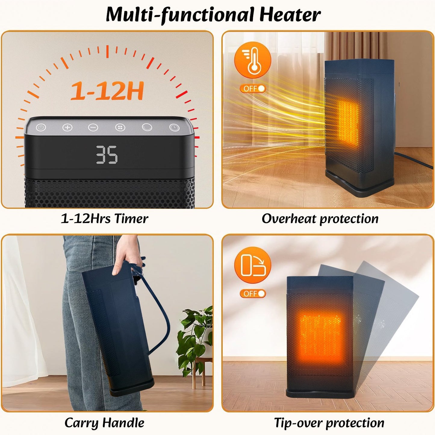 Space Heaters for Home, Portable Heater with Remote, 60� Oscillation, Energy Efficient & Silent,3-Speed,1-12h Timer, 1500W PTC Electric Heater with Thermostat for Inside, Office