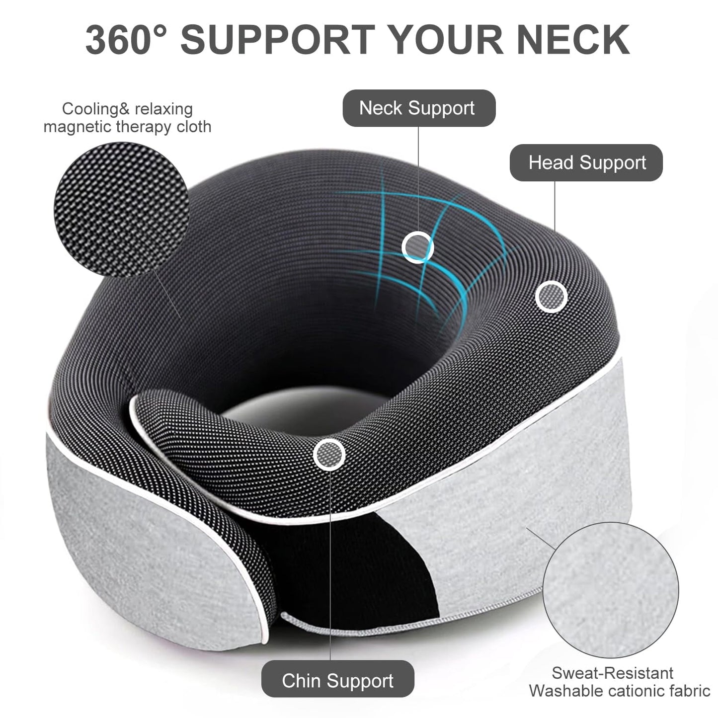 Travel Pillow, Memory Foam Travel Neck Pillow, Adjustable 360° Ergonomic Support Function for Travel with Pillow, Mask, Earplugs, Storage Bag