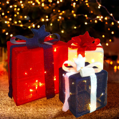 Home Christmas Lighted Boxes, 50 LED Light Up Collapsible Deocr Indoor Outdoor, Plug in Light Up Christmas Boxes Present Decorations Indoor Outdoor Yard