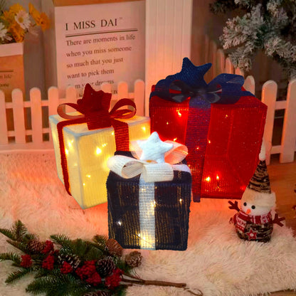 Home Christmas Lighted Boxes, 50 LED Light Up Collapsible Deocr Indoor Outdoor, Plug in Light Up Christmas Boxes Present Decorations Indoor Outdoor Yard