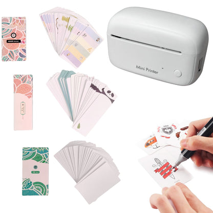 Label Maker, Card Printer Mini Portable Bluetooth Label Printer for Home School Office Organization, with 1 Pack Label and 7 cards