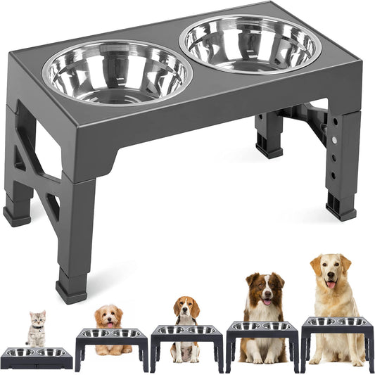 Elevated Dog Bowls with 2 Stainless Steel Dog Food Bowls, Raised Dog Bowl Adjusts to 5 Heights (3.15", 8.66", 9.84",11.02", 12.2")Suitable for Small Medium and Large Dogs