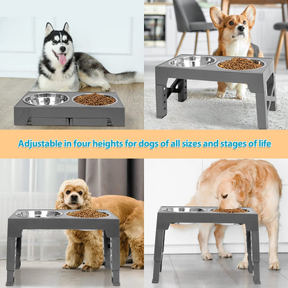 Elevated Dog Bowls with 2 Stainless Steel Dog Food Bowls, Raised Dog Bowl Adjusts to 5 Heights (3.15", 8.66", 9.84",11.02", 12.2")Suitable for Small Medium and Large Dogs