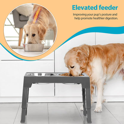 Elevated Dog Bowls with 2 Stainless Steel Dog Food Bowls, Raised Dog Bowl Adjusts to 5 Heights (3.15", 8.66", 9.84",11.02", 12.2")Suitable for Small Medium and Large Dogs