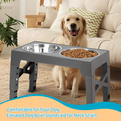 Elevated Dog Bowls with 2 Stainless Steel Dog Food Bowls, Raised Dog Bowl Adjusts to 5 Heights (3.15", 8.66", 9.84",11.02", 12.2")Suitable for Small Medium and Large Dogs