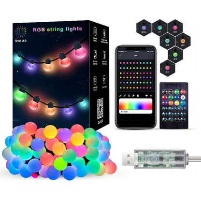 Smart String Lights USB Powered, 33Ft 50 LED Color Changing Globe Fairy Lights, Bluetooth APP & Remote Control, DIY Color, Music Sync Decorative for Bedroom Christmas Tree Tent Indoor Outdoor