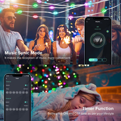 String Lights, 66 LEDs 33Ft Diamond String Lights with Music Sync, Color Changing, Smart Remote and App Control for Christmas, Party, Wedding Decoration