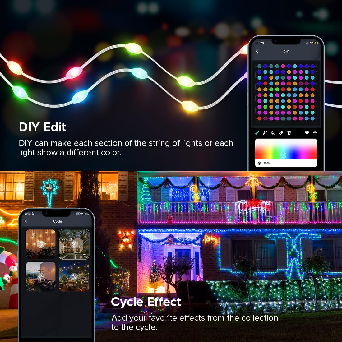 String Lights, 66 LEDs 33Ft Diamond String Lights with Music Sync, Color Changing, Smart Remote and App Control for Christmas, Party, Wedding Decoration