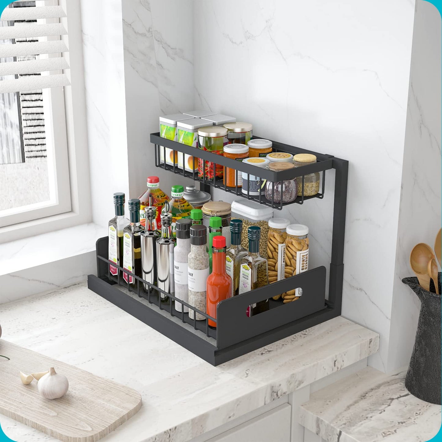 Under Sink Organizer, Pull Out Cabinet Organizer 2 Tier Slide Out Sink Shelf Cabinet Storage Shelves, Under Sink Storage for Kitchen Bathroom Cabinet