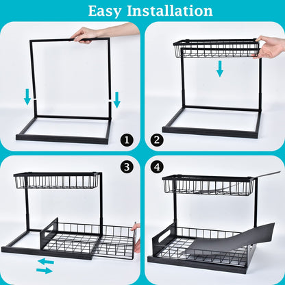 Under Sink Organizer, Pull Out Cabinet Organizer 2 Tier Slide Out Sink Shelf Cabinet Storage Shelves, Under Sink Storage for Kitchen Bathroom Cabinet