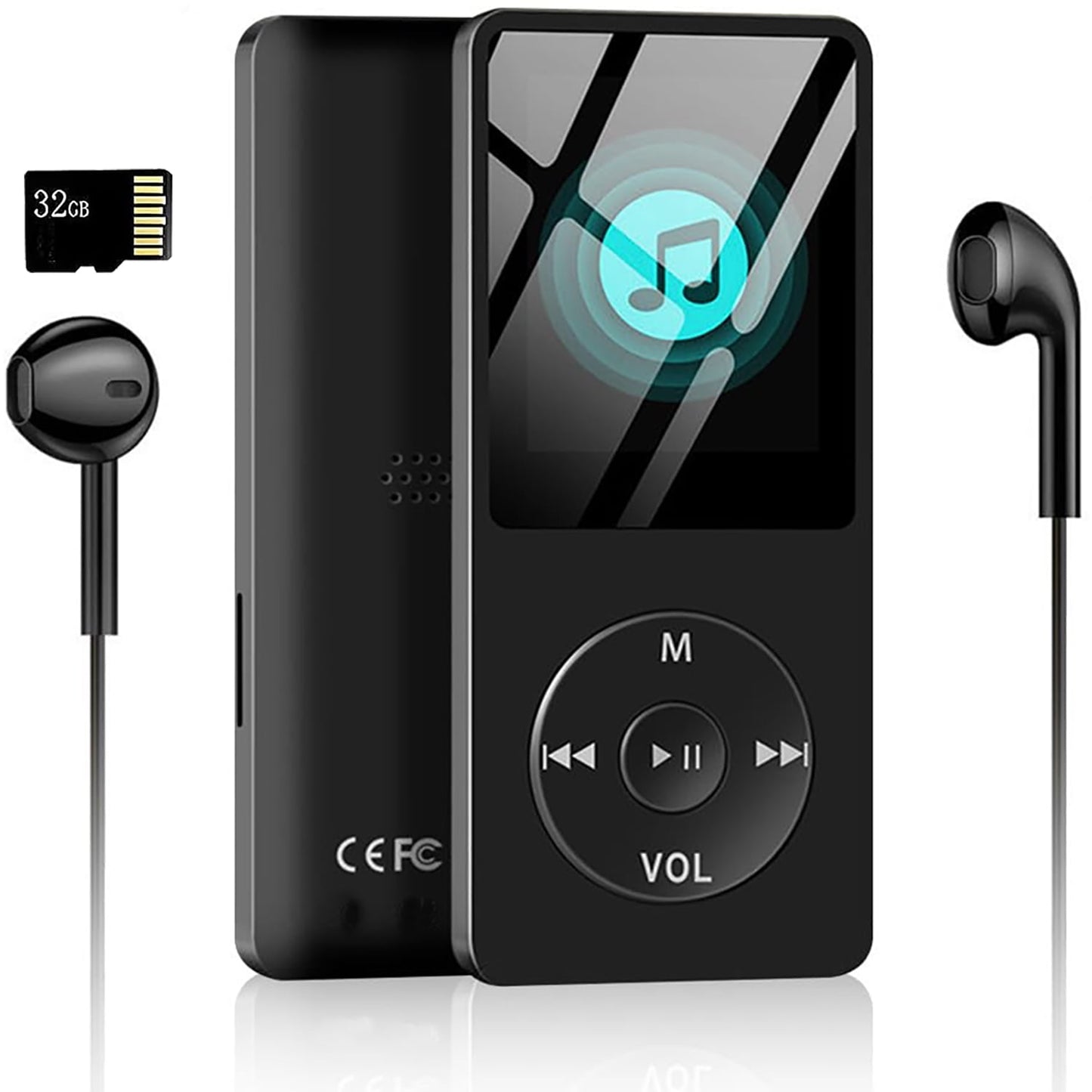 WHATOOK MP4 Player, Music Player with 32GB Micro SD Card, Headphones, Built-in Speaker/Photo/Video Playback/FM Radio/Video Recorder/E-Book Reader for Kids, Running, Walking