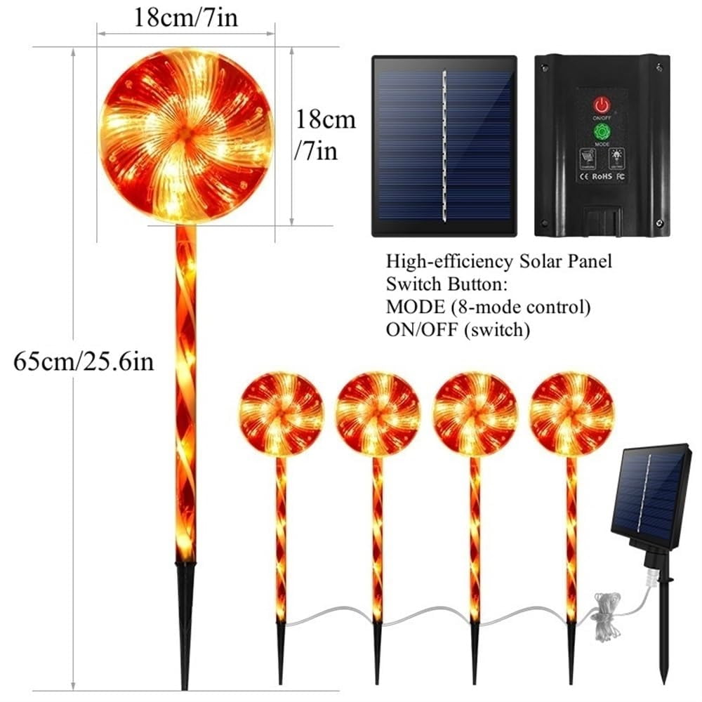 PUCACHI 25" Solar Powered Lollipop Garden Lights with 8 Lighting Modes for Patio, Lawn, Balcony, Sidewalk, Yard (Pack of 4)