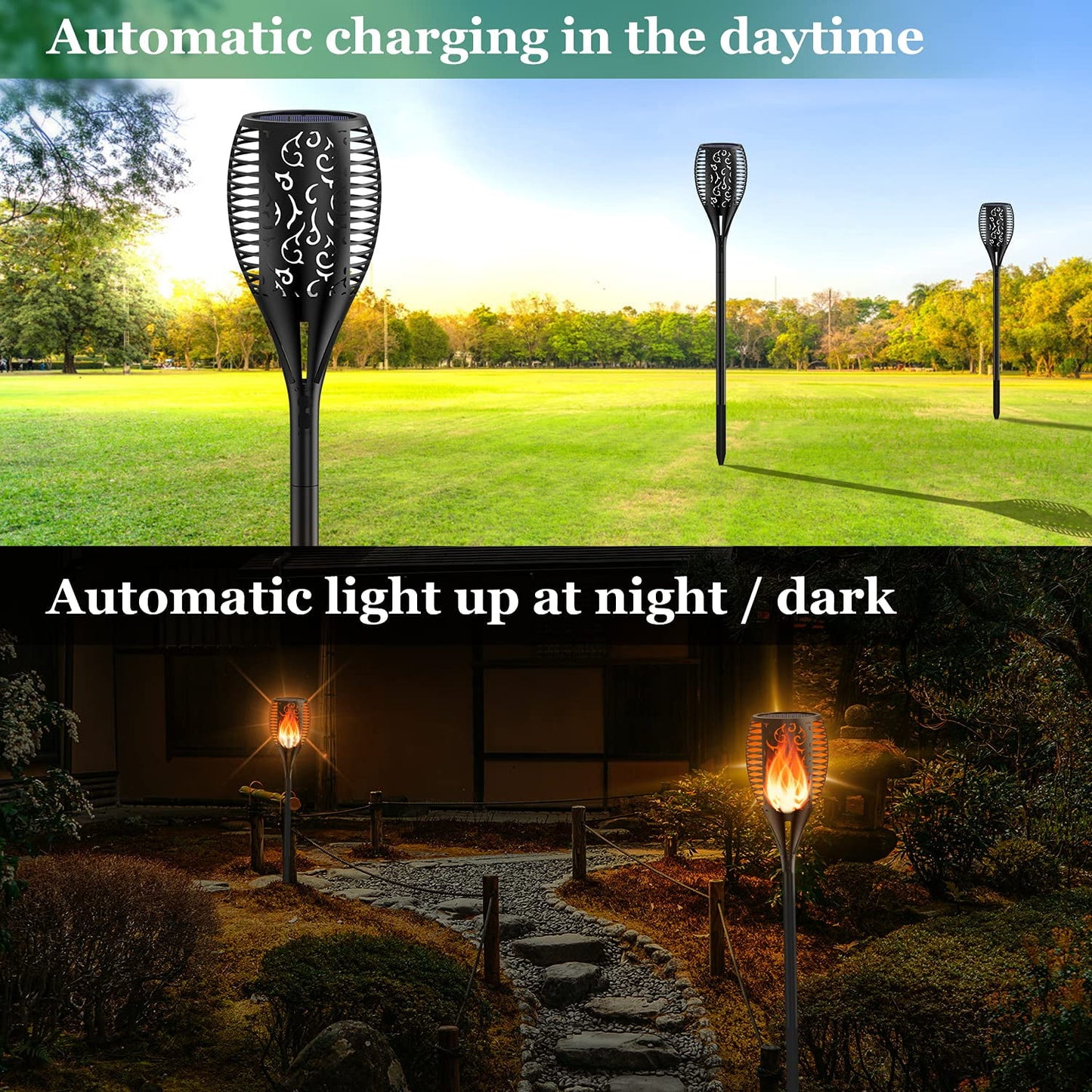 PUCACHI 43" Solar Flame Torch Light, Outdoor Waterproof Landscape Lighting Decoration. Suitable for Yard, Garden, Path, Driveway (2 Pack)