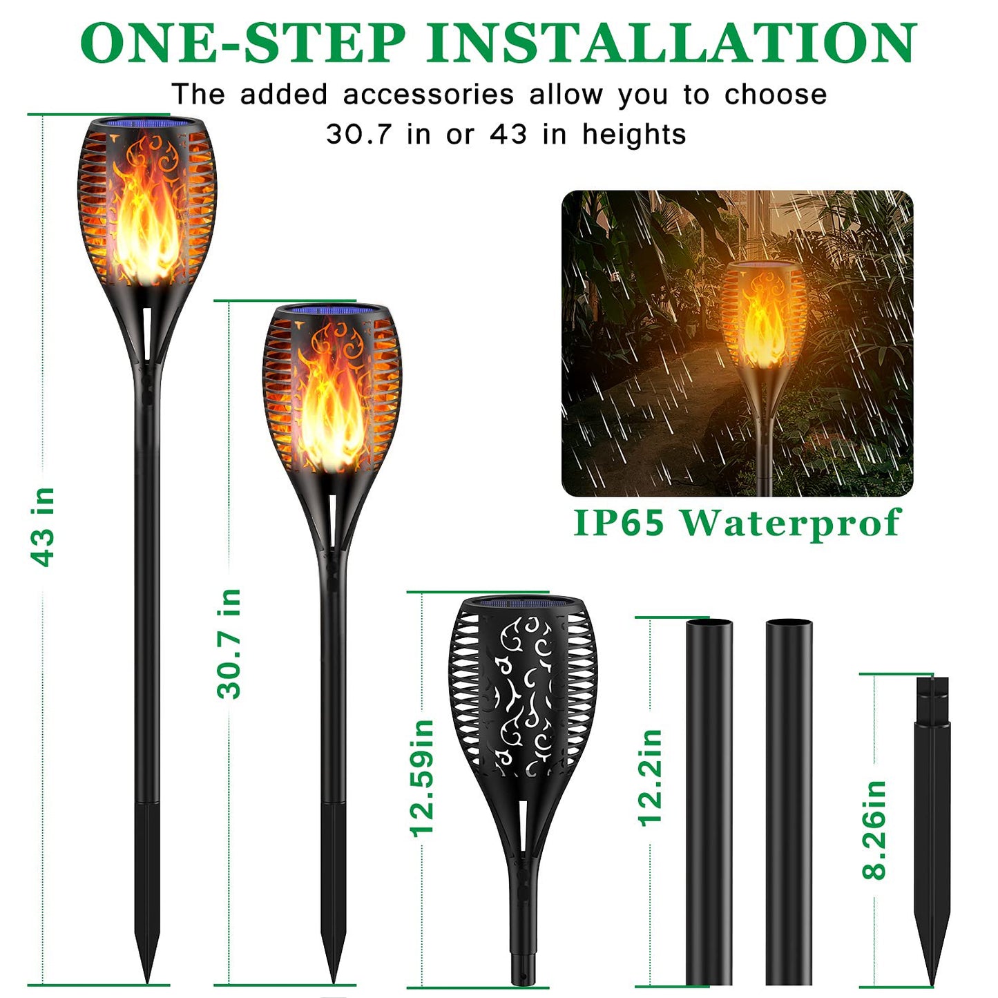 PUCACHI 43" Solar Flame Torch Light, Outdoor Waterproof Landscape Lighting Decoration. Suitable for Yard, Garden, Path, Driveway (2 Pack)