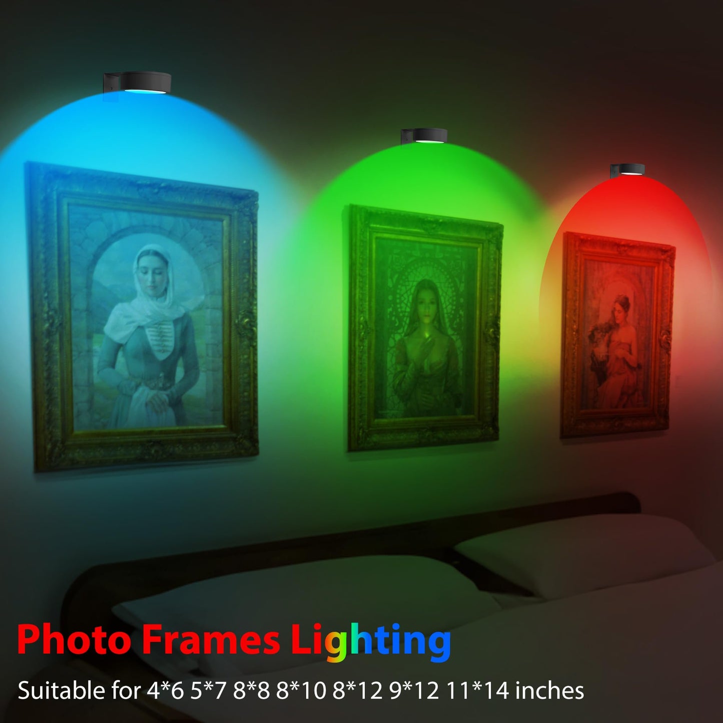 3 Pieces Magnetic LED Art Display Lights, 13 RGB Colors for Photo Frame Artwork, Wireless Painting Lights with Remote Control, Party Home Wall Decor Puck Lights, Black -RGB