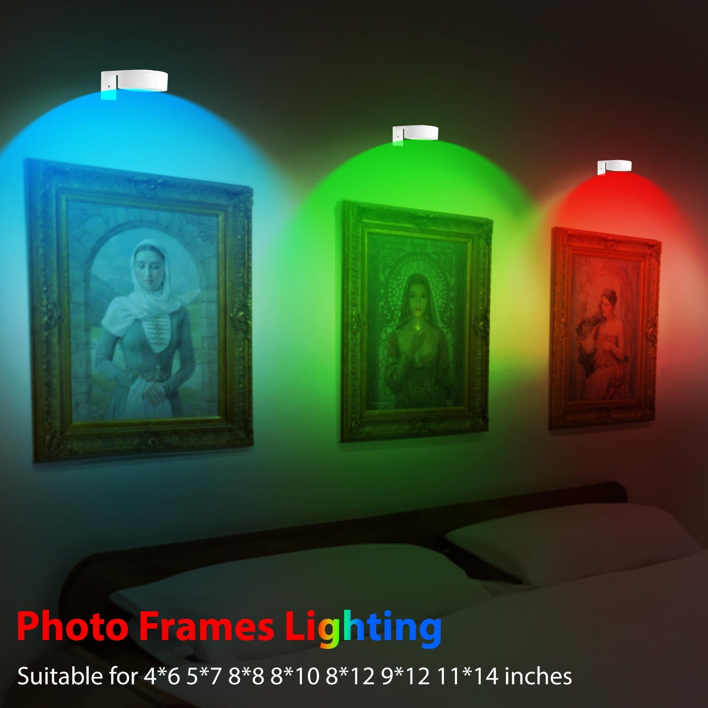 3 Pieces Magnetic LED Art Display Lights, 13 RGB Colors for Photo Frame Artwork, Wireless Painting Lights with Remote Control, Party Home Wall Decor Puck Lights, White -RGB