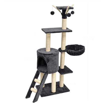 WHATOOK 54.3 Inch Indoor Cat Tree, Multi-Level Furniture Activity Center with Scratching Post, Upright House Apartment, Fun Toy, Kitten Pet Playhouse