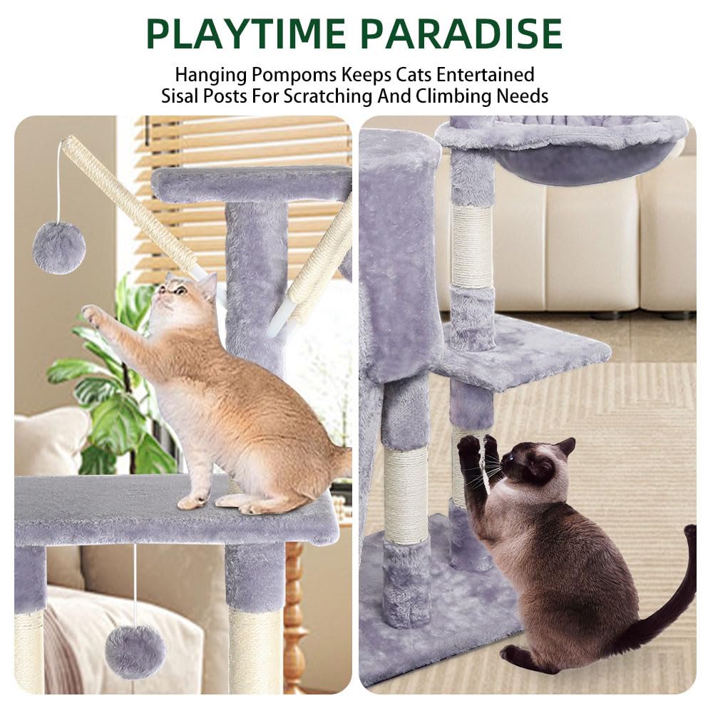 WHATOOK 54.3 Inch Indoor Cat Tree, Multi-Level Furniture Activity Center with Scratching Post, Upright House Apartment, Fun Toy, Kitten Pet Playhouse