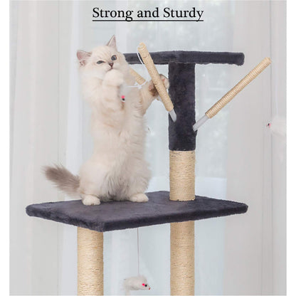 WHATOOK 54.3 Inch Indoor Cat Tree, Multi-Level Furniture Activity Center with Scratching Post, Upright House Apartment, Fun Toy, Kitten Pet Playhouse