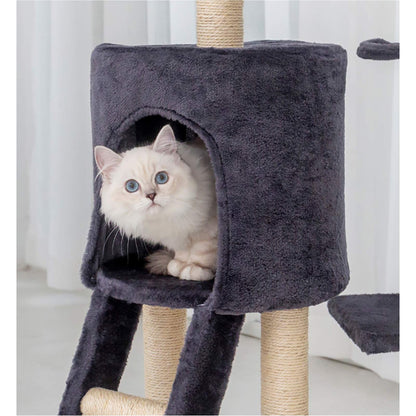 WHATOOK 54.3 Inch Indoor Cat Tree, Multi-Level Furniture Activity Center with Scratching Post, Upright House Apartment, Fun Toy, Kitten Pet Playhouse