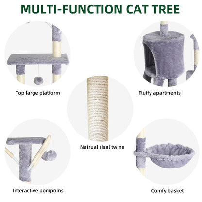 WHATOOK 54.3 Inch Indoor Cat Tree, Multi-Level Furniture Activity Center with Scratching Post, Upright House Apartment, Fun Toy, Kitten Pet Playhouse