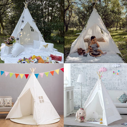 WHATOOK Cotton Canvas Toddler Tent - Washable Foldable Teepee Tent for Kids Indoor Tent, Outdoor Play Tent for Girls & Boys（1.6m）