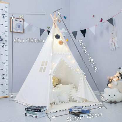 WHATOOK Cotton Canvas Toddler Tent - Washable Foldable Teepee Tent for Kids Indoor Tent, Outdoor Play Tent for Girls & Boys（1.6m）