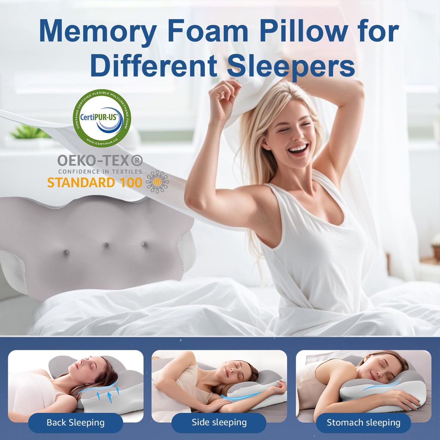 Hoofun Neck Pillow for Pain Relief Sleeping, Contour Pillow, Cervical Pillow for Neck and Shoulder Pain Relief, Side Sleeper Pillows for Adults, Ergonomic Pillow, Memory Foam Pillows