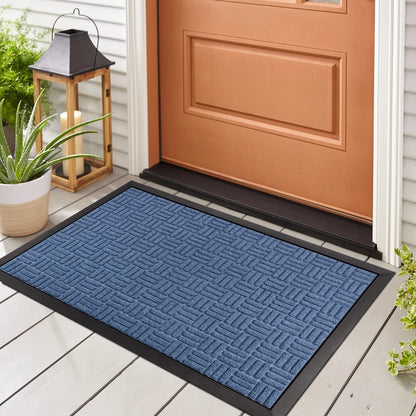 Hoofun Front Door Mat, Heavy Duty Durable Welcome Mat for Outdoor Indoor, Dirt Trapper Waterproof Super Absorbent Door Mat for Entryway Outside Patio Porch, 30" x 17", Blue