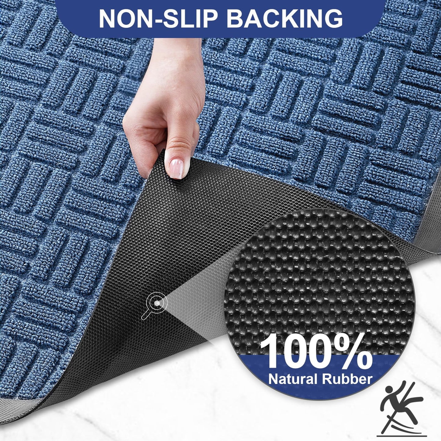 Hoofun Front Door Mat, Heavy Duty Durable Welcome Mat for Outdoor Indoor, Dirt Trapper Waterproof Super Absorbent Door Mat for Entryway Outside Patio Porch, 30" x 17", Blue