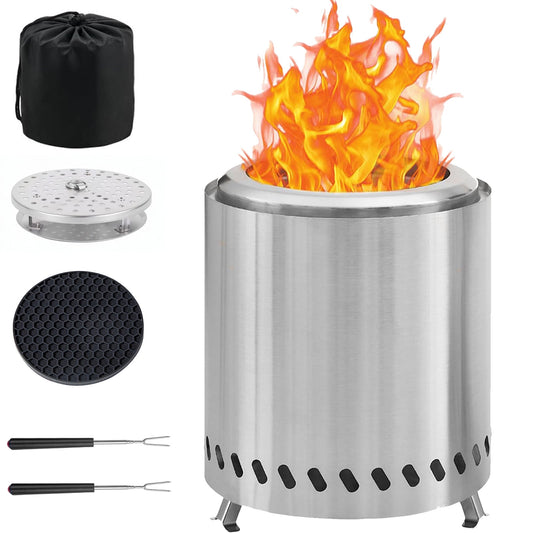 WHATOOK Table Top Firepit 7 inch - Tabletop Fire Pit Camping Stove Stainless Steel Pellet Patio Heater Portable Smokeless Fire Pit for Camping Outdoor Outside