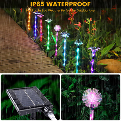 8 Pack Outdoor Solar Garden Stake Lights, Solar Butterfly Statue Lights, Multi-Color LED Landscape Lighting, Shining Star Flower Hummingbird Dragonfly Bee for Yard, Garden, Path