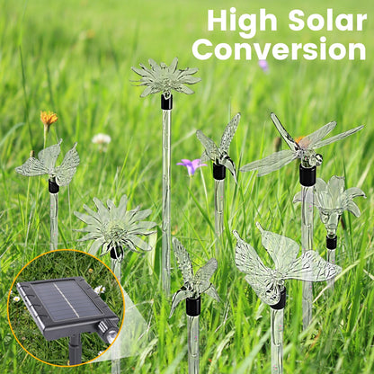 8 Pack Outdoor Solar Garden Stake Lights, Solar Butterfly Statue Lights, Multi-Color LED Landscape Lighting, Shining Star Flower Hummingbird Dragonfly Bee for Yard, Garden, Path