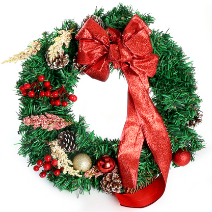 Hoofun 18inch Christmas Wreath, Artificial Winter Christmas Red Wreath, Front Door Christmas Wreath for Indoor Outdoor Home Office Wall Wedding Holiday Christmas Decor