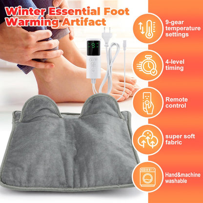 WHATOOK Heating Foot Warming Treasure with 9 Temperature Levels,Electric Feet Heating Pads Under Desk with Non-Slip & Machine Washable for Bed,Office,Home,Grey