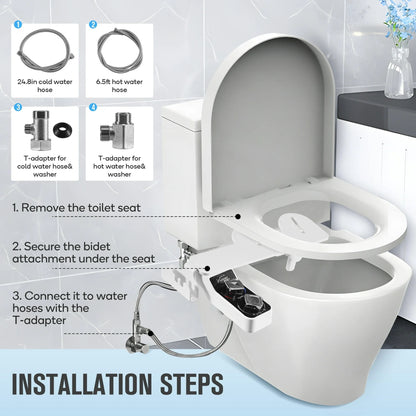 Bidet Attachment for Toilet, Dual Nozzle Adjustable Pressure Bidet Sprayer,Self-Cleaning Dual Nozzles - Black