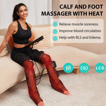 Leg Massager for Circulation and Pain Relief, 3 Modes Air Compression Massager with Heat for Foot, Calf, Thigh, and Knee, Leg Wraps Massage Boots Machine, Best Christmas Gifts for Dad Mom