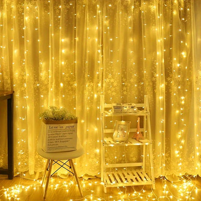 300 LED Curtain String Lights, 9.9Ft x 9.9Ft Copper Wire Window Lights Waterproof 8 Modes & Remote, USB Powered Fairy Lights for Outdoor Indoor Bedroom Party Wedding Wall Decoration (Warm White)