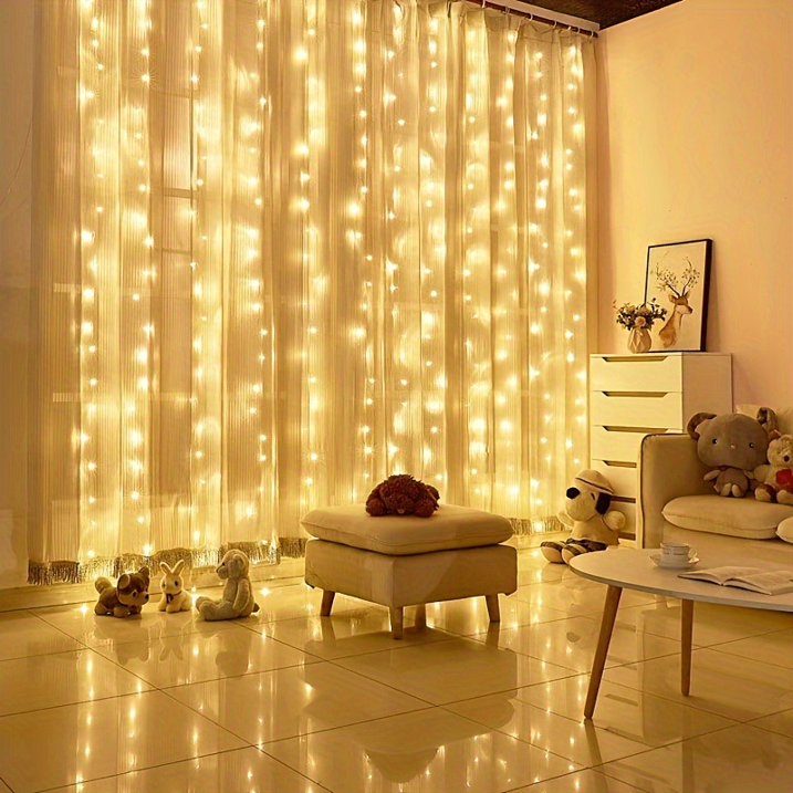 300 LED Curtain String Lights, 9.9Ft x 9.9Ft Copper Wire Window Lights Waterproof 8 Modes & Remote, USB Powered Fairy Lights for Outdoor Indoor Bedroom Party Wedding Wall Decoration (Warm White)