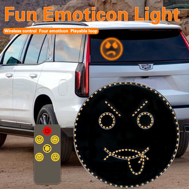 WHATOOK Car Accessories for Men, Funny Car LED Expression Light, Back Window LED Display Light, 4 Light Modes, Expressions (Angry, Naughty, Happy, Unnhappy), Car Gadgets & Road Rage Sign