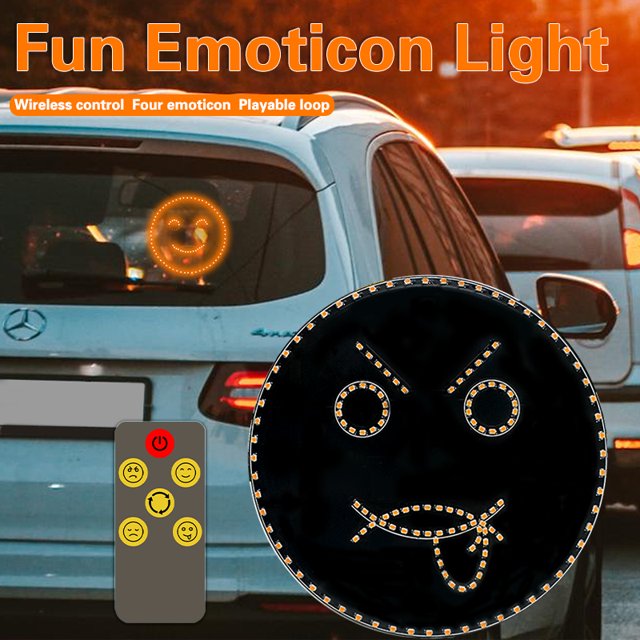 WHATOOK Car Accessories for Men, Funny Car LED Expression Light, Back Window LED Display Light, 4 Light Modes, Expressions (Angry, Naughty, Happy, Unnhappy), Car Gadgets & Road Rage Sign