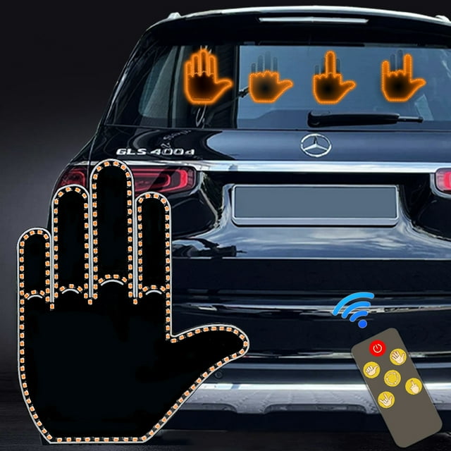 Finger Gesture Lights with Remote Control LED Finger Lights Car Rear Window Sign Funny Gesture Lights Car Truck Accessories Man Woman Ideal Gift Warning Lights