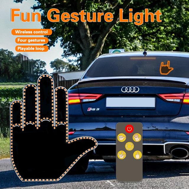 Finger Gesture Lights with Remote Control LED Finger Lights Car Rear Window Sign Funny Gesture Lights Car Truck Accessories Man Woman Ideal Gift Warning Lights