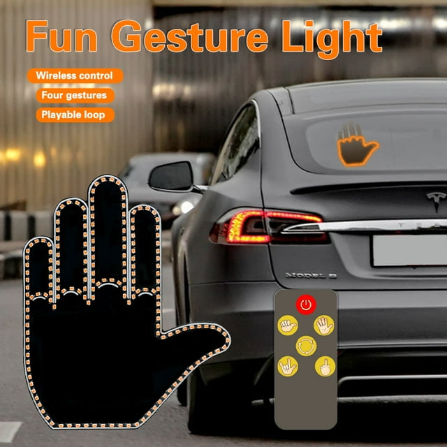 Finger Gesture Lights with Remote Control LED Finger Lights Car Rear Window Sign Funny Gesture Lights Car Truck Accessories Man Woman Ideal Gift Warning Lights