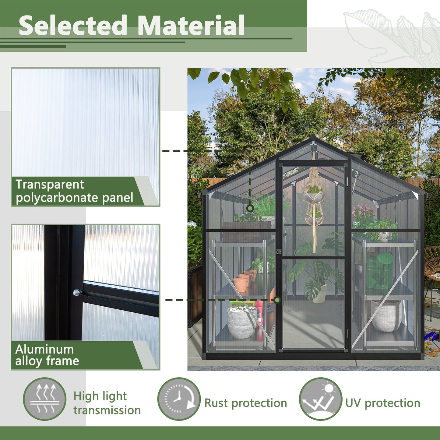 6’x8’ Greenhouse for Outdoors, Upgraded Polycarbonate Greenhouse Walk in, w/Vent Window, Rain Gutter, Lockable Door & Reinforce Connector Heavy-Duty Aluminum Hot House for Backyard Garden