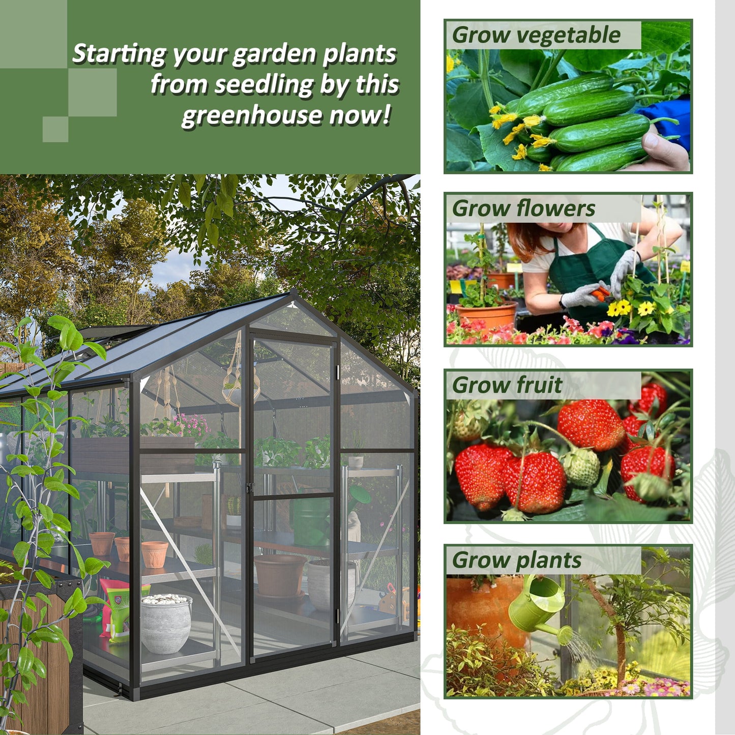 6’x8’ Greenhouse for Outdoors, Upgraded Polycarbonate Greenhouse Walk in, w/Vent Window, Rain Gutter, Lockable Door & Reinforce Connector Heavy-Duty Aluminum Hot House for Backyard Garden