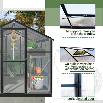 6’x8’ Greenhouse for Outdoors, Upgraded Polycarbonate Greenhouse Walk in, w/Vent Window, Rain Gutter, Lockable Door & Reinforce Connector Heavy-Duty Aluminum Hot House for Backyard Garden